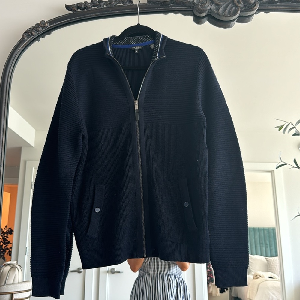 Ted Baker Navy Zip Up Sweater